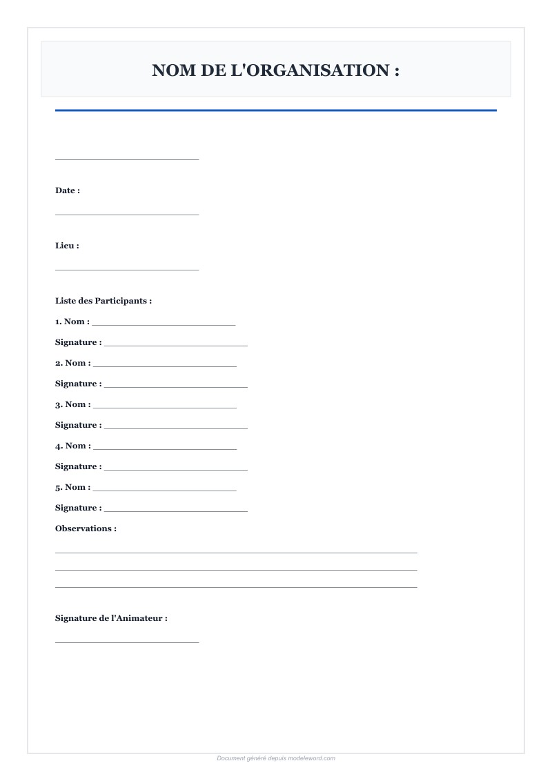 Feuille D'Émargement Modèle Word