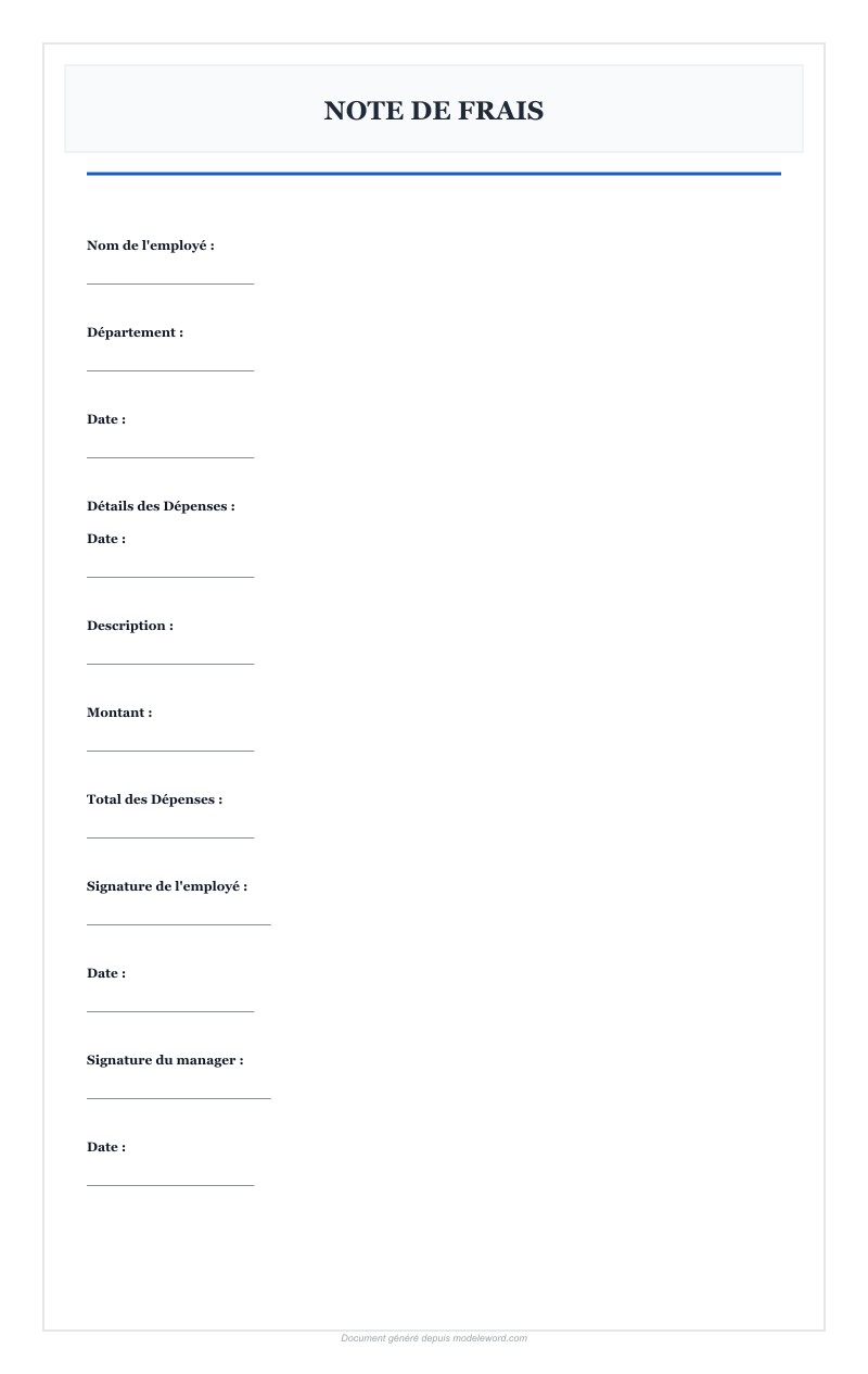 Note De Frais Modèle Word - Télécharger 2025