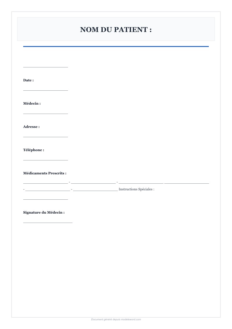 Modele Ordonnance Medicale Word Gratuit - Télécharger 2025
