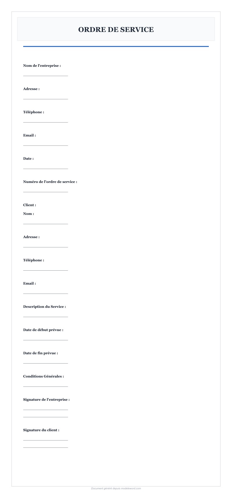 Modèle Ordre De Service Word - Télécharger 2025