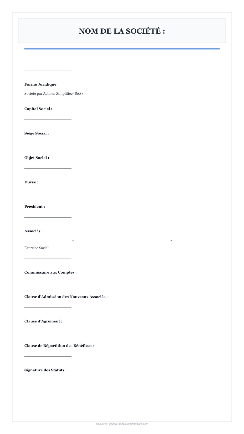 Modèle Statuts Sas Gratuit Word - Télécharger 2025
