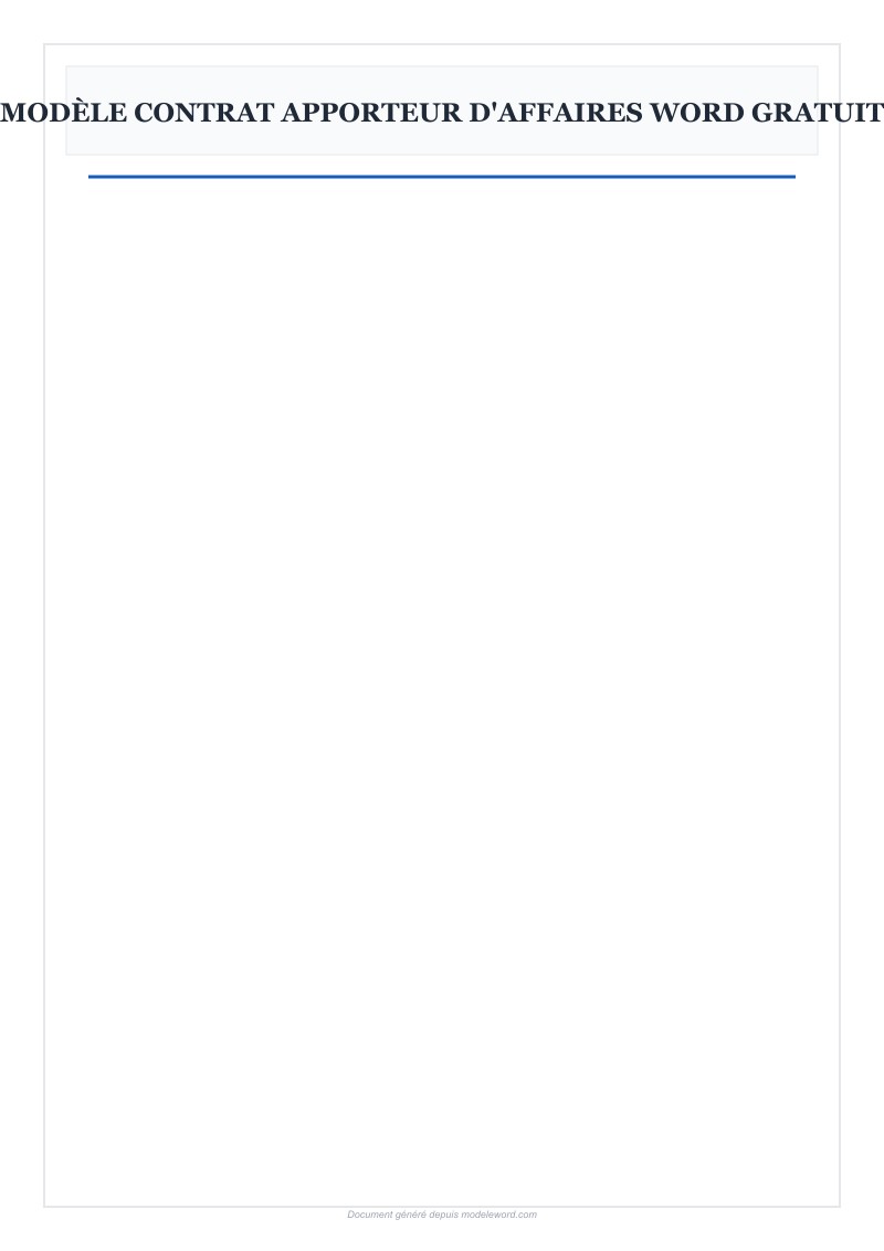 Modèle Contrat Apporteur D'Affaires Word Gratuit - Télécharger 2025