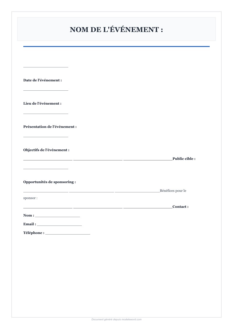Modèle De Dossier De Sponsoring Gratuit Word - Télécharger 2025