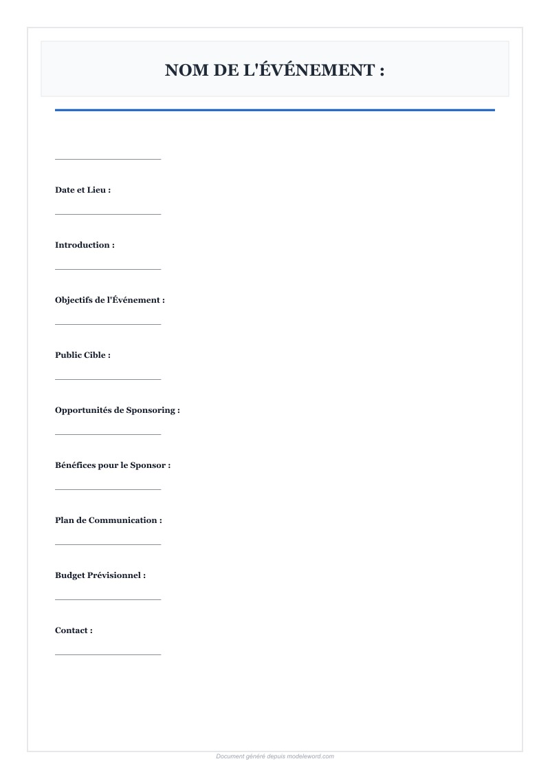 Modèle De Dossier De Sponsoring Gratuit Word - Télécharger 2025