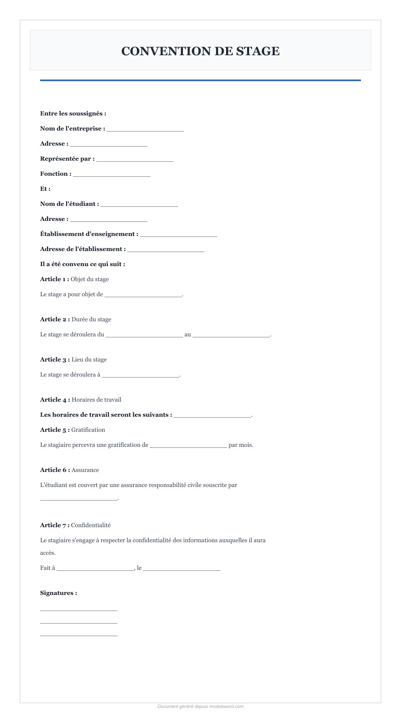 Modèle Convention De Stage Word - Télécharger 2025
