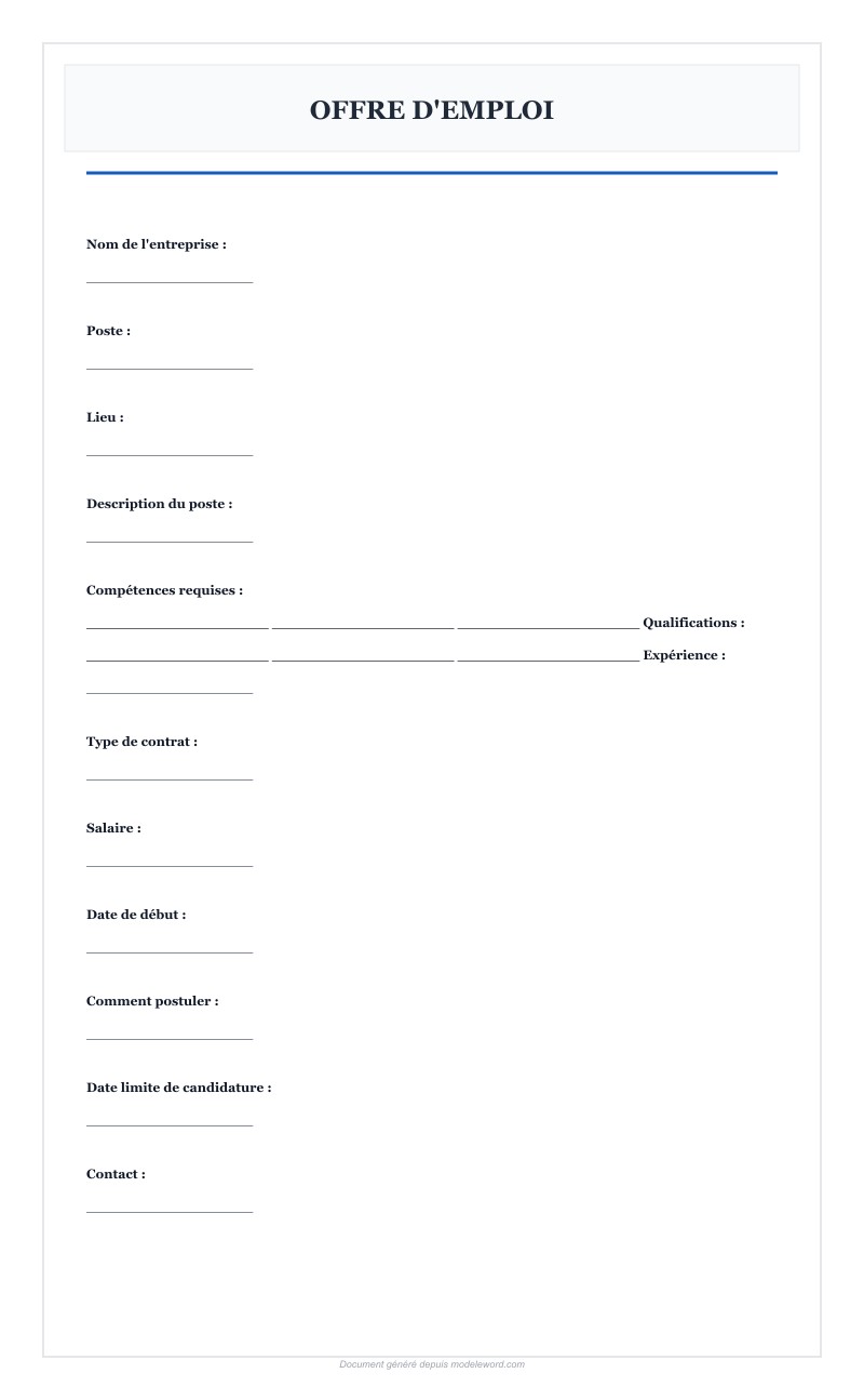 Offre D'Emploi Modèle Word - Télécharger 2025
