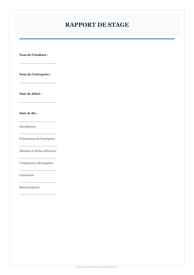 Modèle Rapport De Stage Word - Télécharger 2025