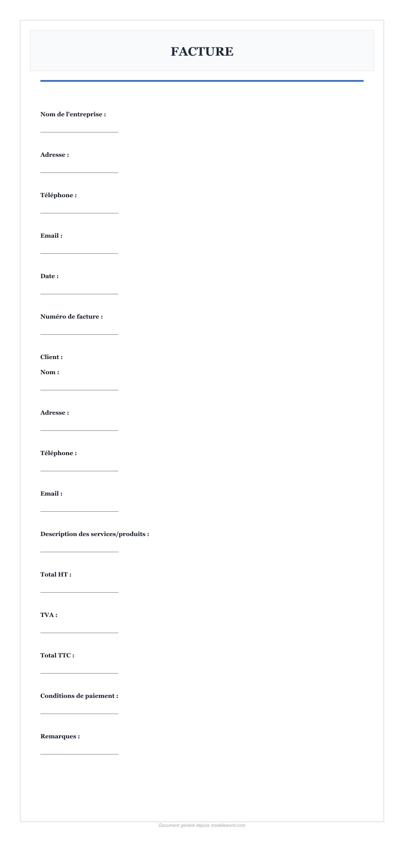 Modele De Facture Sur Word - Télécharger 2025