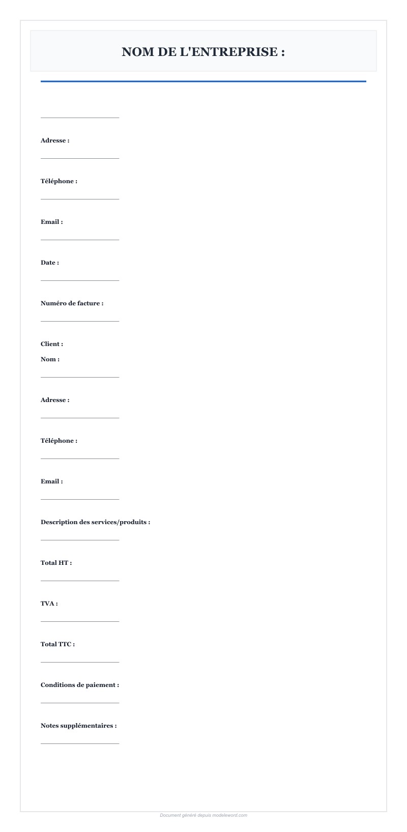 Modèle De Facture Word - Télécharger 2025