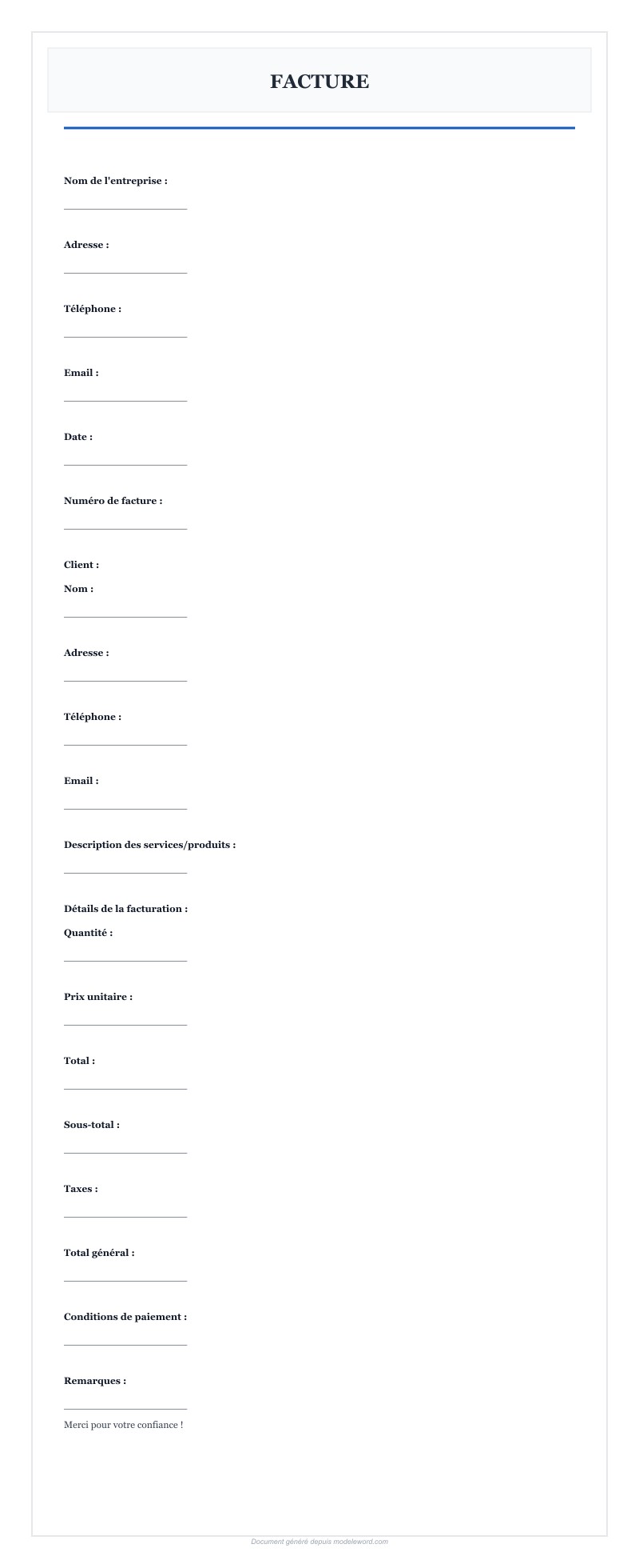 Facture Modèle Word Gratuit