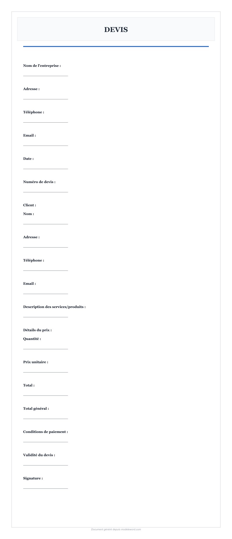 Modèle Devis Word - Télécharger 2025