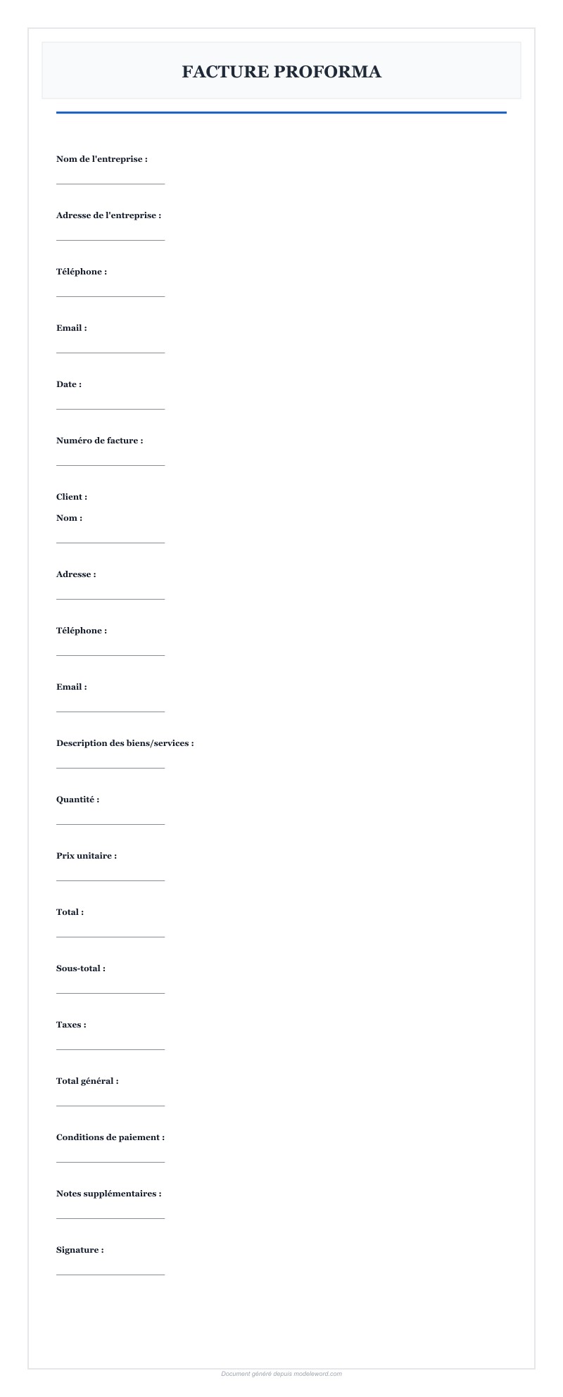 Modèle Facture Proforma Word - Télécharger 2025