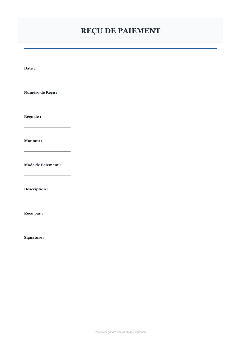 Reçu De Paiement Modèle Word - Télécharger 2025