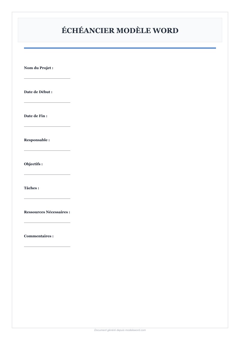 Échéancier Modèle Word - Télécharger 2025