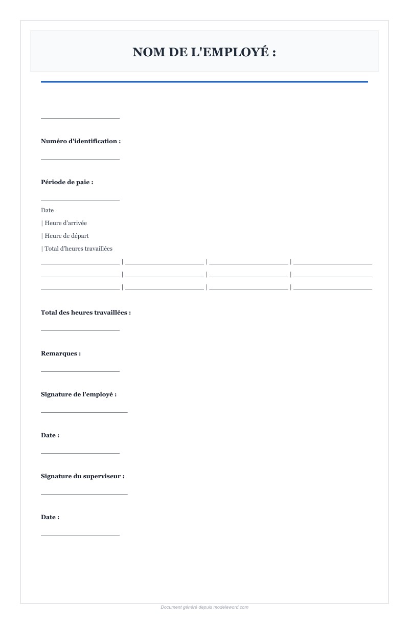Modèle Fiche De Pointage Word - Télécharger 2025