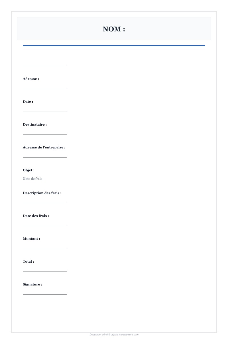 Note De Frais Modèle Word Gratuit - Télécharger 2025