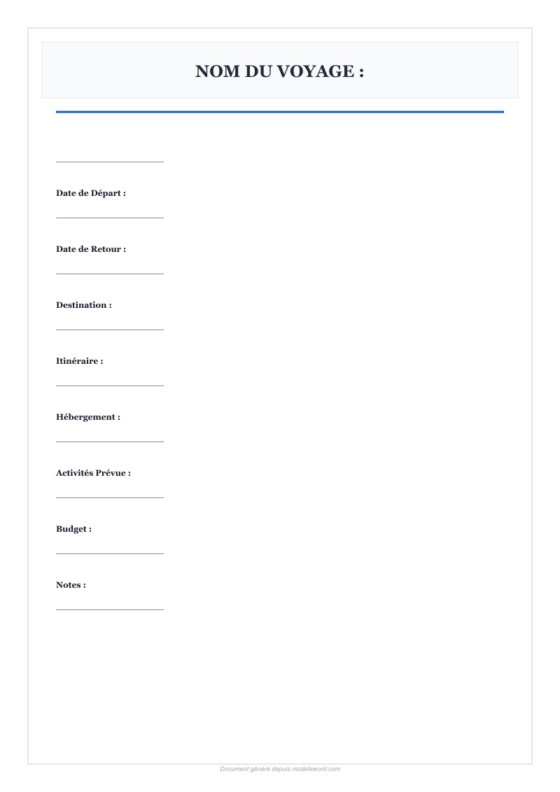 Modèle Carnet De Voyage Word - Télécharger 2025