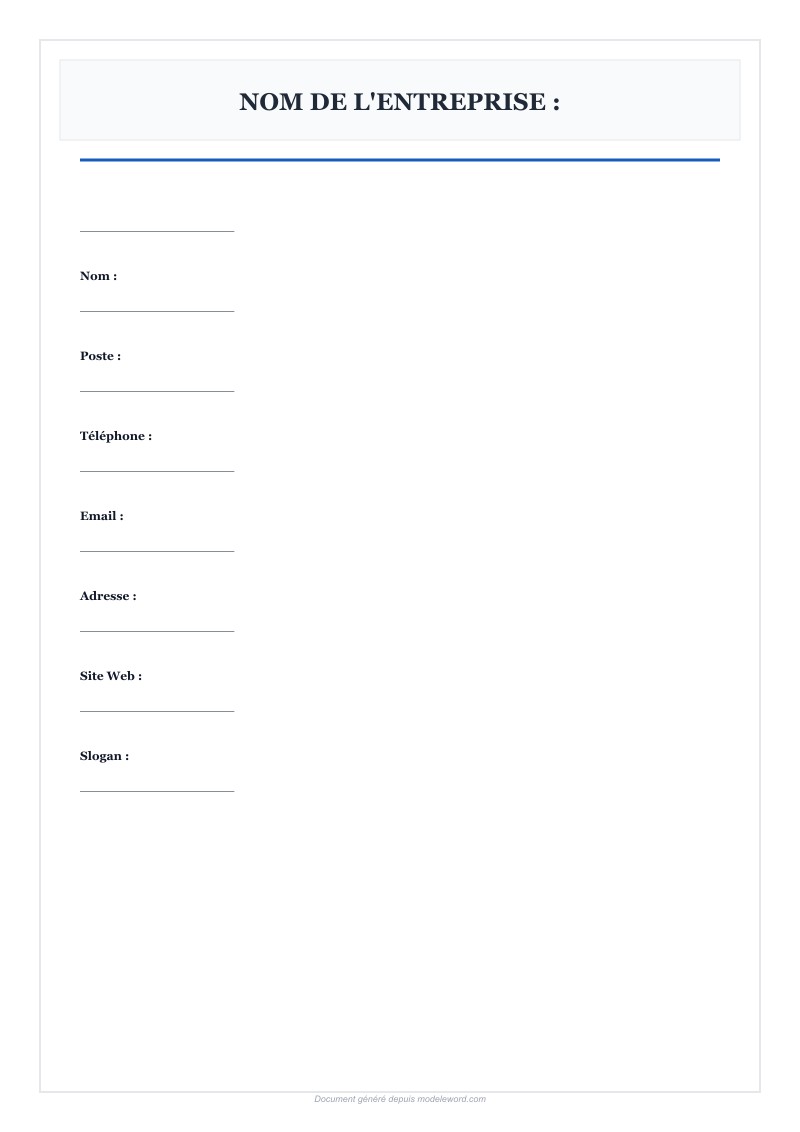 Carte De Visite Word Modèle