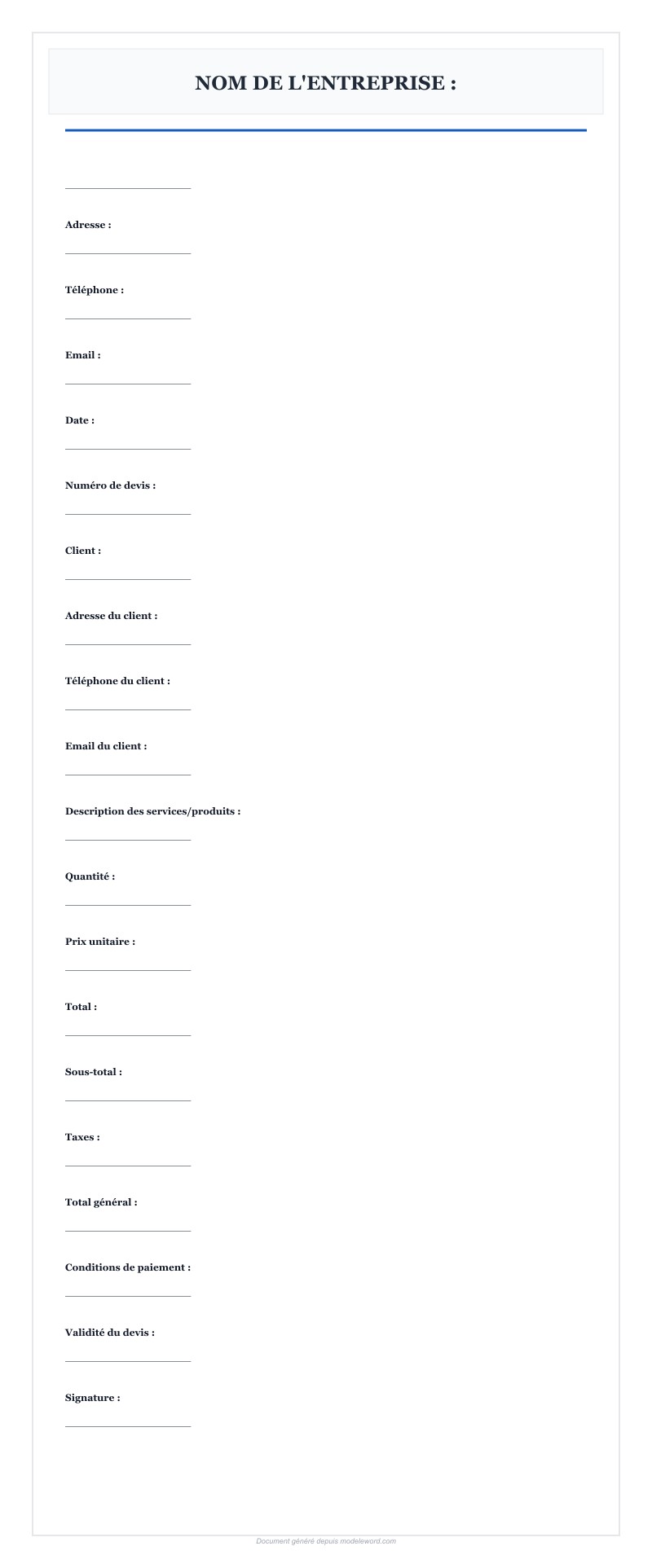 Modèle De Devis Word - Télécharger 2025