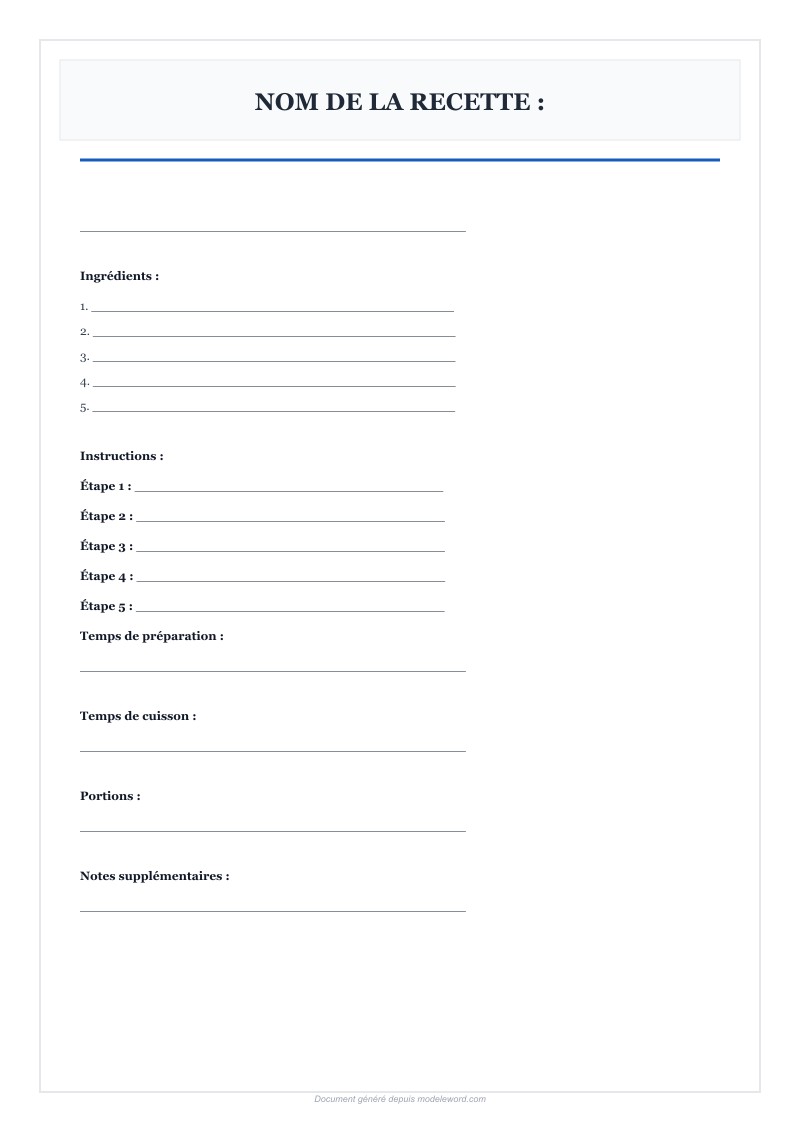 Modèle Fiche Recette Vierge Word - Télécharger 2025