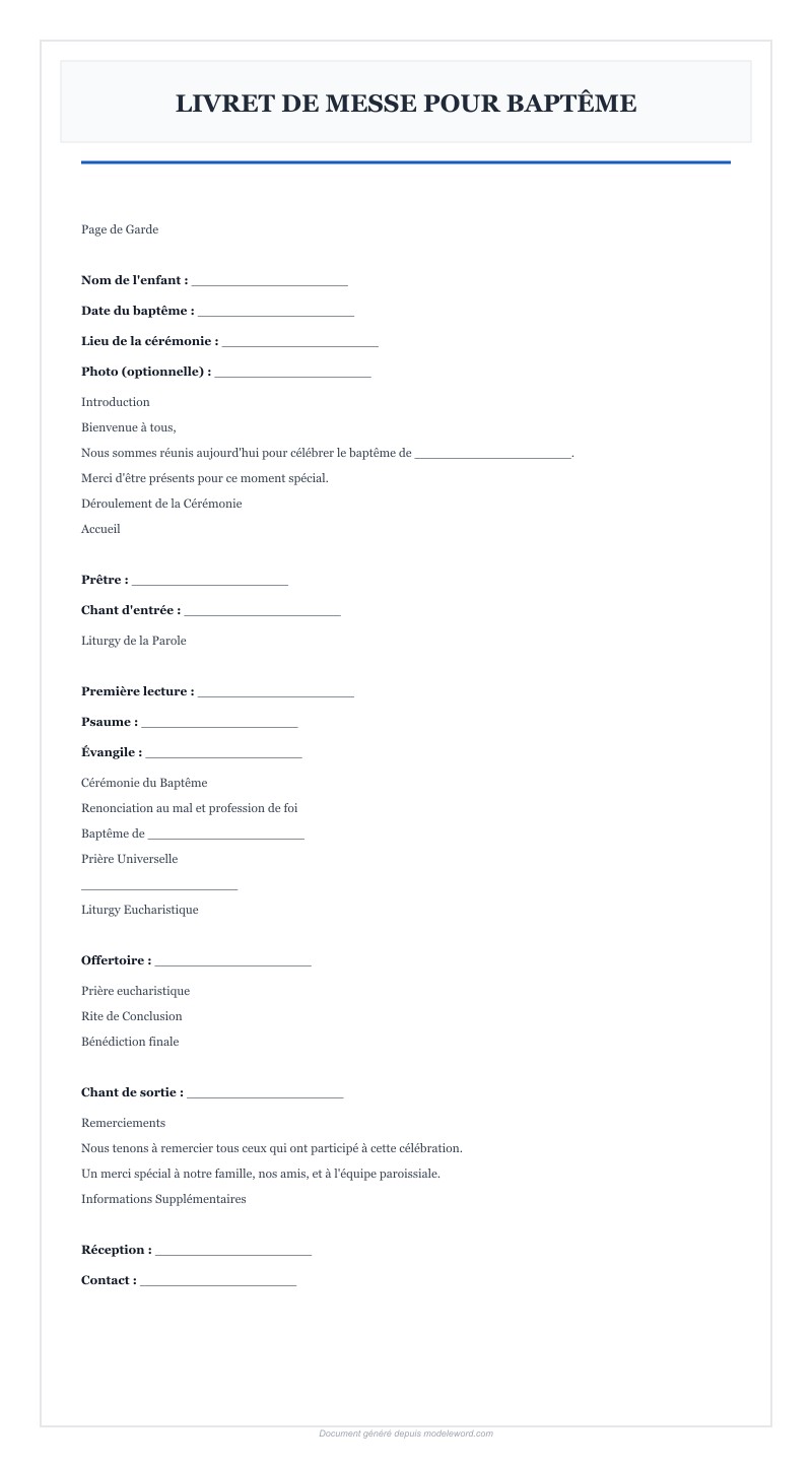 Word Modèle Livret De Messe Baptême Gratuit - Télécharger 2025