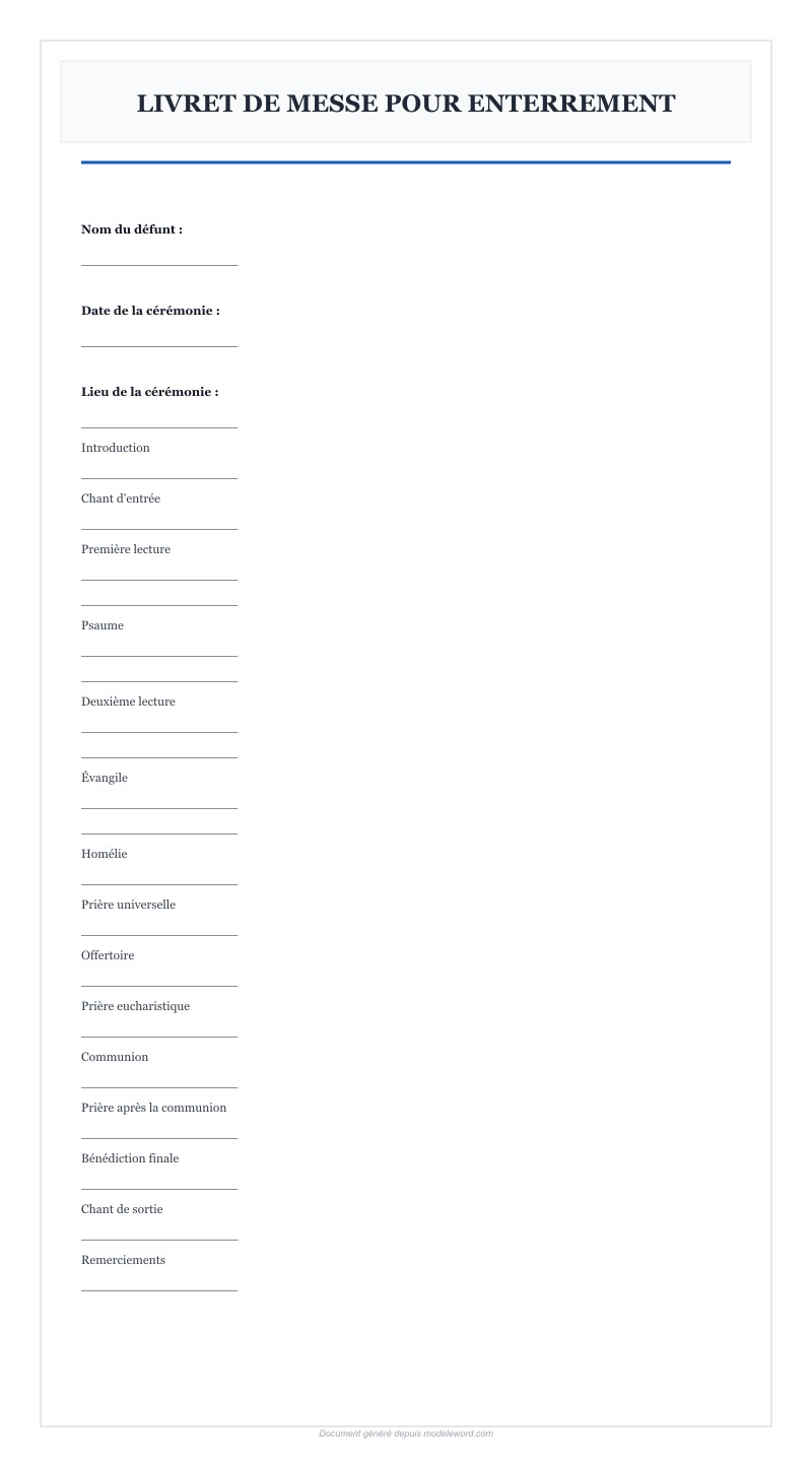 Modèle Word Livret De Messe Enterrement Gratuit - Télécharger 2025