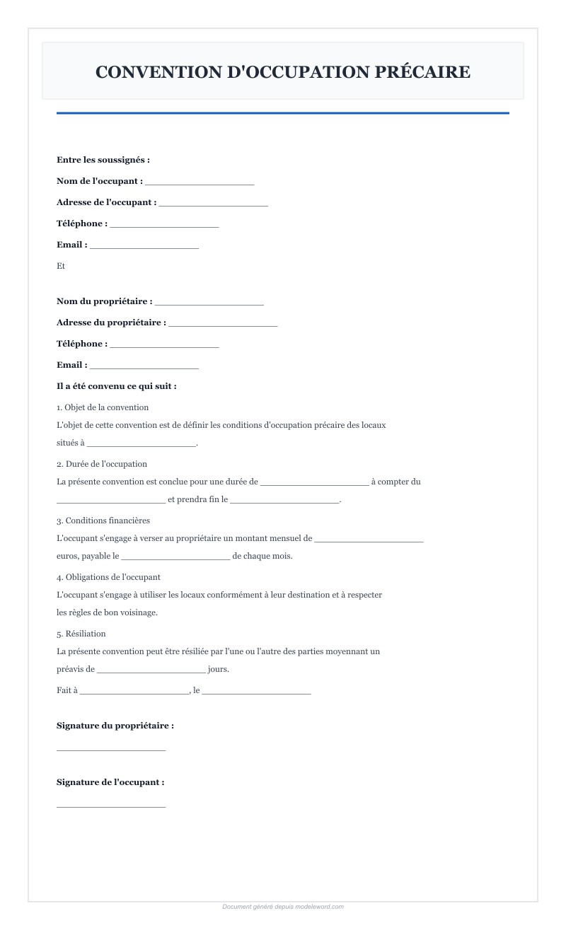 Convention D'Occupation Précaire Modèle Word