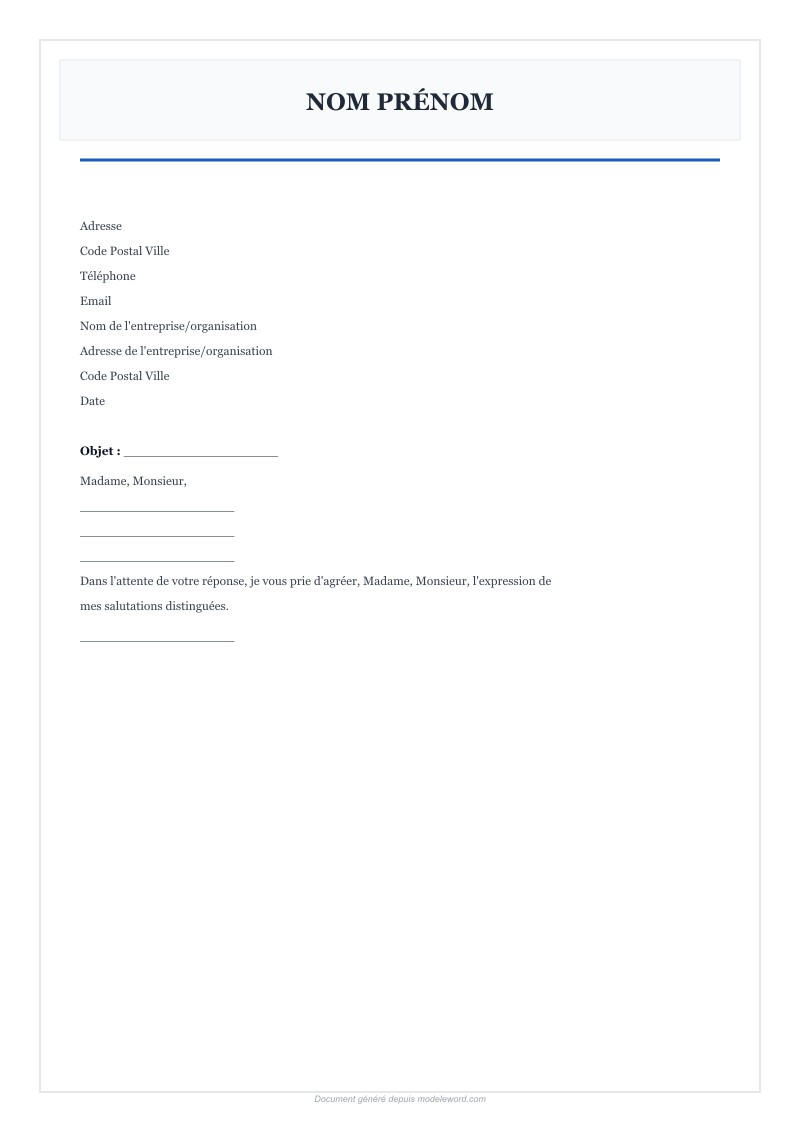 Modèle De Lettre Administrative Word - Télécharger 2025